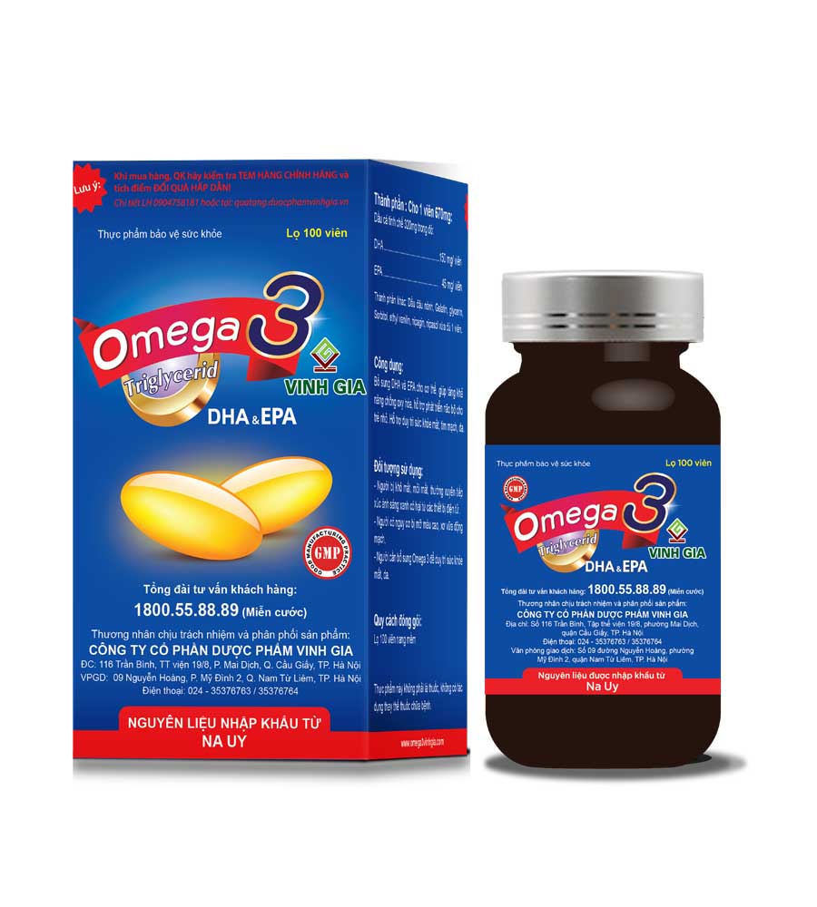 Omega 3 Vinh Gia - Bổ sung DHA và EPA, hỗ trợ duy trì sức khỏe mắt, tim mạch, da